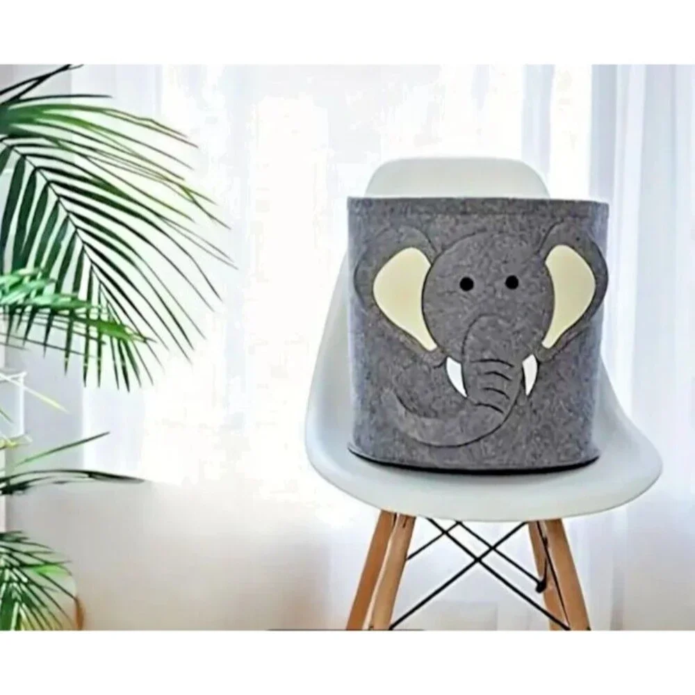 New 3D GRAY Felt ELEPHANT Storage Bin Toy Laundry Hamper Basket Container NIP